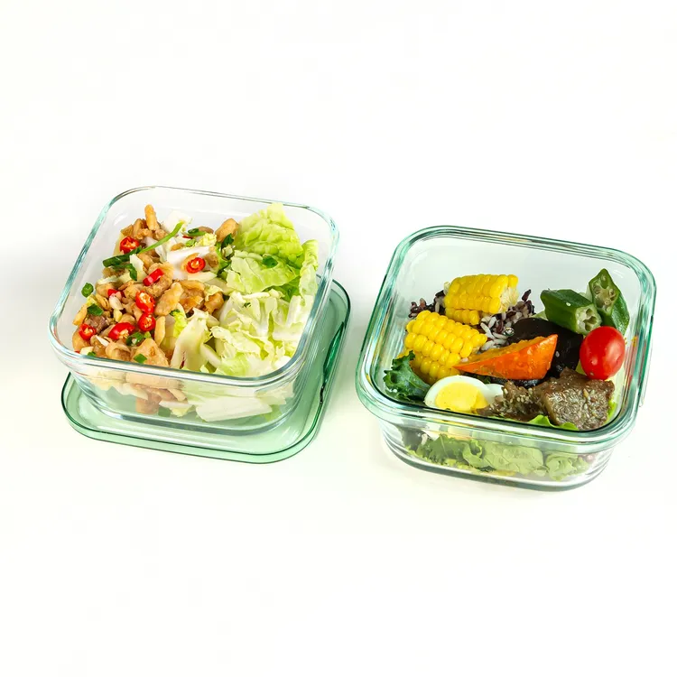 1000ml简易盖无胶圈轻量化高颜值玻璃饭盒透明盖装水果家用便携