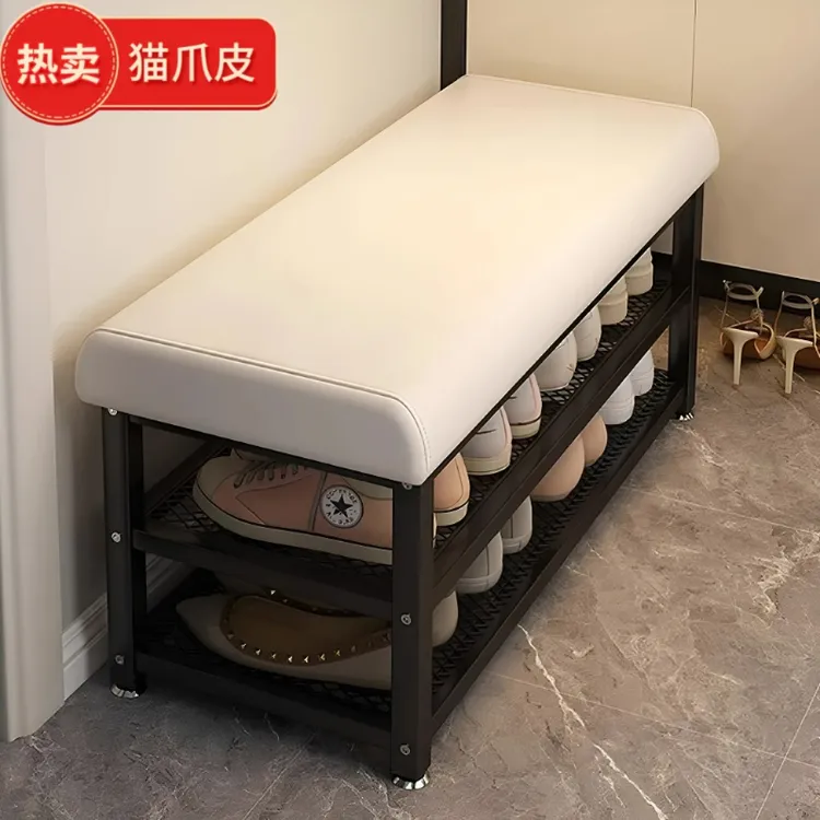 猫抓皮换鞋凳家门口玄关穿鞋凳轻奢简约鞋架坐凳一体进门收纳凳