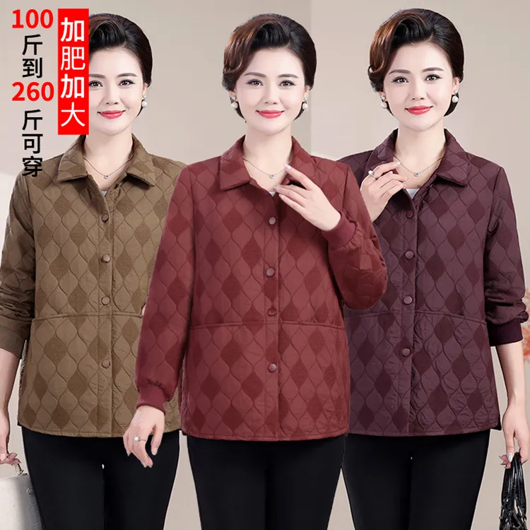 中老年女装春秋翻领外套加肥加大码200斤胖妈妈装上衣宽松风衣短