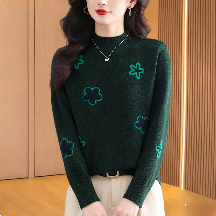 2025新款潮牌女装半高领温柔风毛衣冬花纱洋气针织打底衫洋气内搭