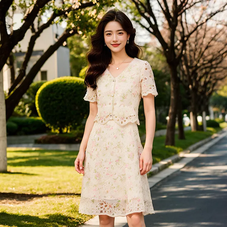 【奢姿】大码女装2025夏季时尚V领短袖连衣裙胖妹妹优雅修身显瘦