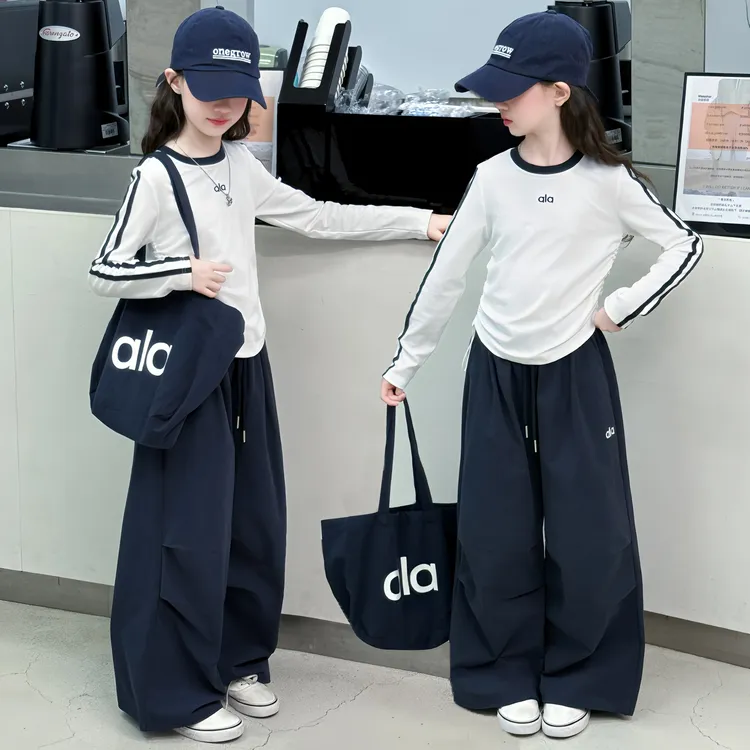 女童套装2025秋季新款5-13岁中大童洋气休闲阔腿裤两件套女孩衣服
