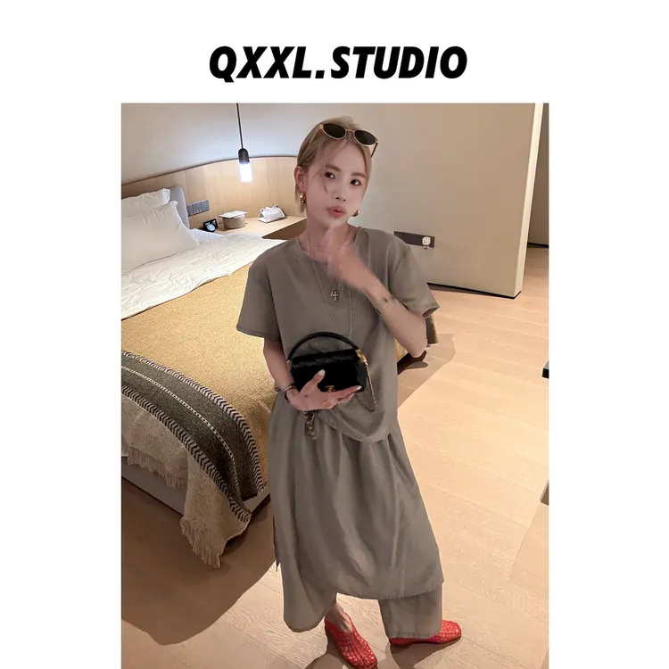 邱小小丽呀 松弛感休闲套装（两件套）宽松时尚短袖衬衫屁帘裤子