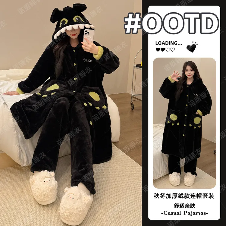 2025年秋冬季新款珊瑚绒保暖睡衣女士家居服加绒加厚高颜值套装
