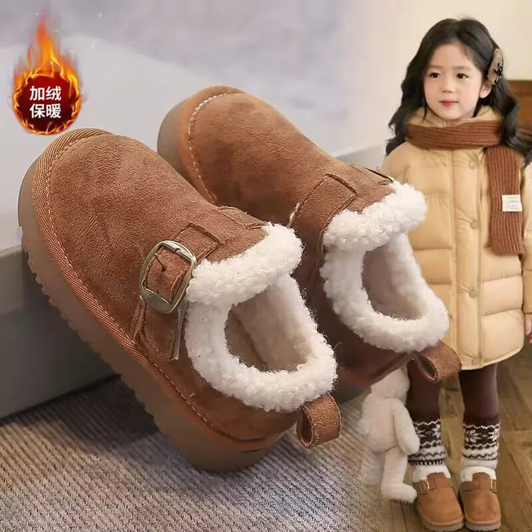 ABC女童加绒勃肯鞋冬季新款豆豆鞋厚底乐福鞋儿童保暖加绒大棉鞋商品图