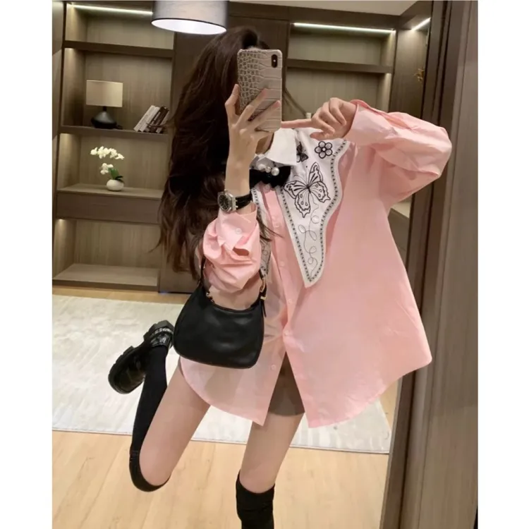 衬衫女2025年春季新款设计感独特超好看娃娃领时尚百搭衬衣外套