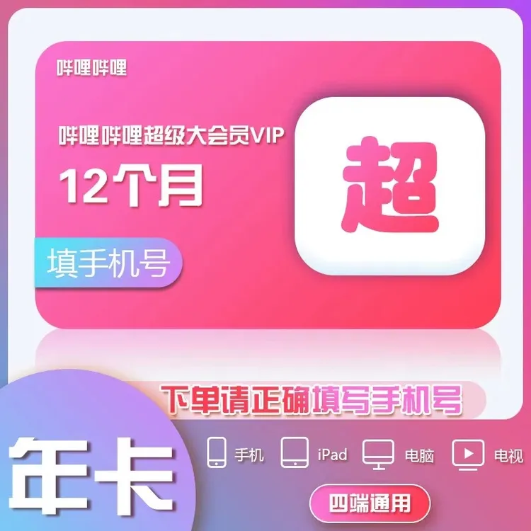 【自动充值】哔哩哔哩超级大会员年卡电视端大会员372天一次性到账