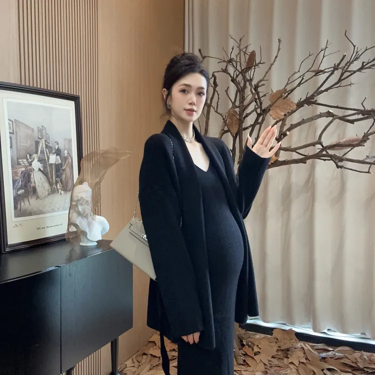 Zoey孕妇装［忘不了］2026早春新款气质针织吊带显瘦连衣裙开衫套装