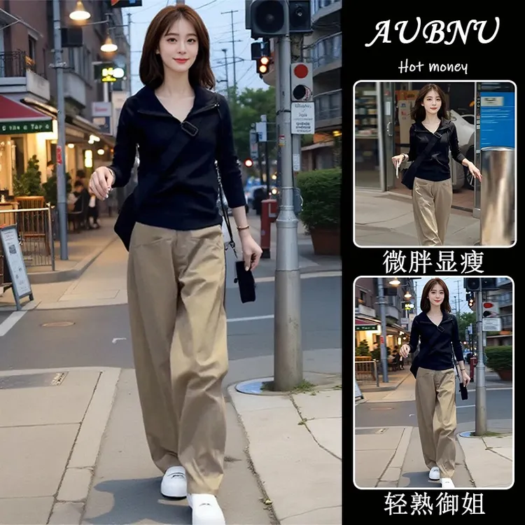 春季女装2025新款套装高级感连帽休闲厚棉阔腿裤盐系轻熟两件套潮