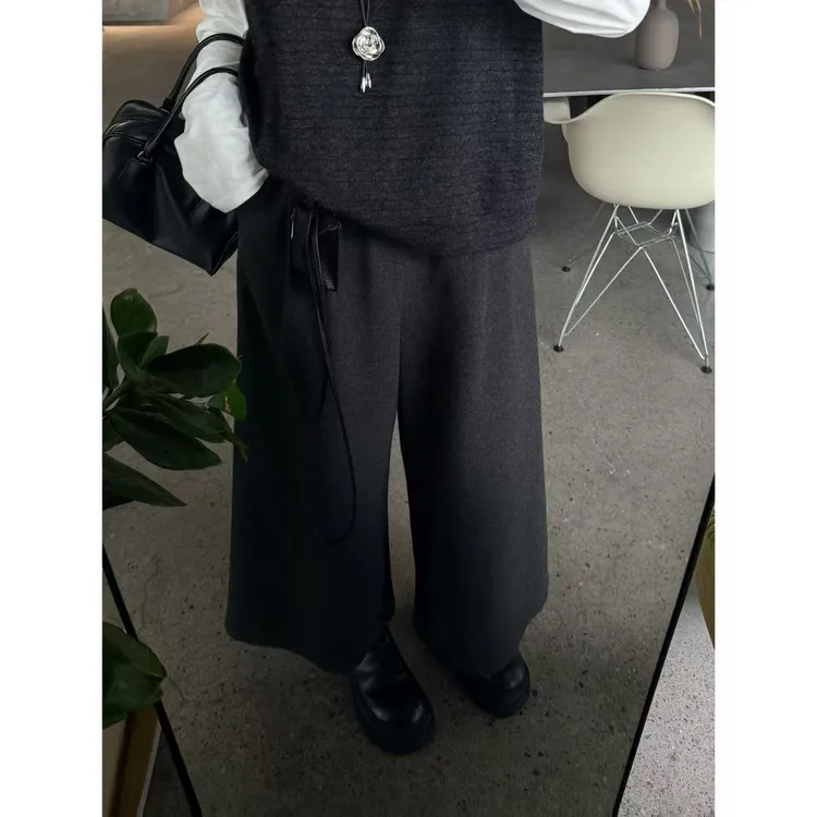 晶咕佳佳【木质调香】后腰半松紧口袋毛呢西装裤秋冬宽松休闲气质