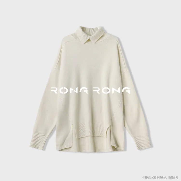 溶溶【暖絮风岛】RONGRONG 100绵羊毛保暖极简慵懒风打底羊毛衫9197