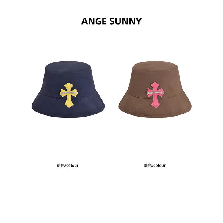 ANGE SUNNY【十字牛皮标渔夫帽】情侣日常通勤平顶渔夫帽