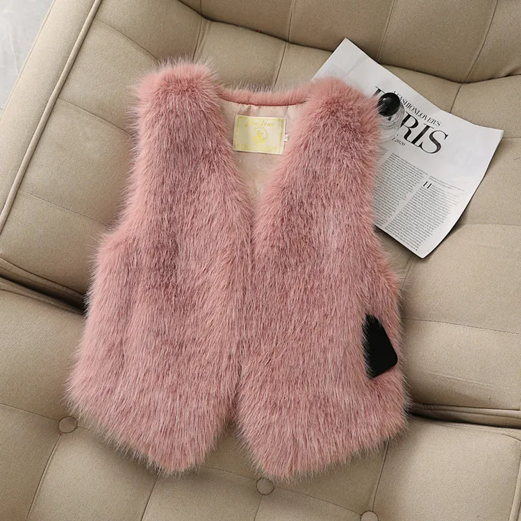 皮粉色秋冬常规款百搭仿狐狸毛冬季洋气简约风修身型时尚短款马夹