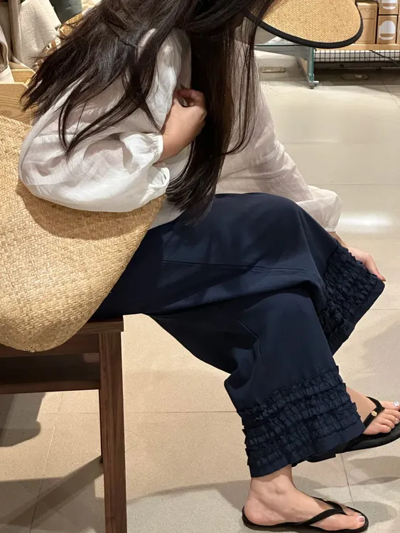 孕妇阔腿裤夏季九分薄款外穿花边设计感休闲百搭宽松抽绳裤子夏天
