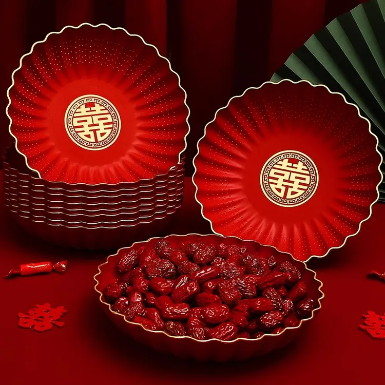 结婚果盘客厅喜糖盘子婚礼零食盘红色干果盘茶几轻奢家用水果盘