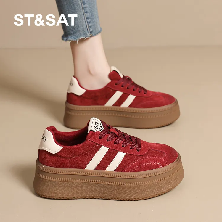 星期六红色鞋子休闲鞋百搭增高青年厚底德训鞋女复古时尚休闲小众