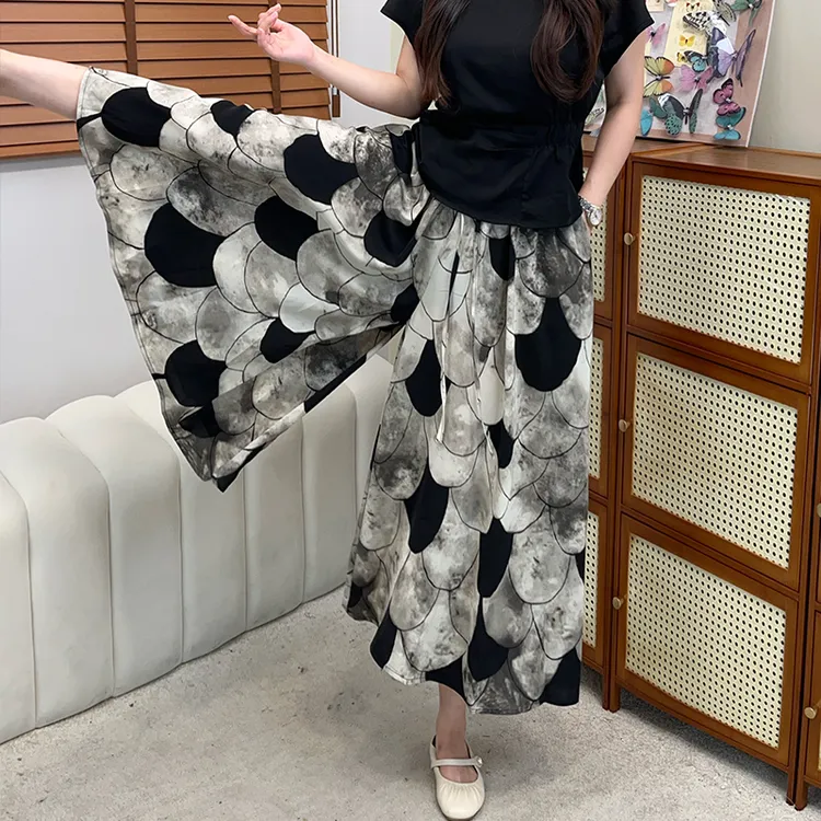 [人鱼花]印花裙裤夏季薄款A字中长款裤裙防晒垂感显瘦半身裙裤女