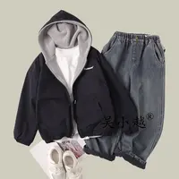 吴小越w1627男童秋冬装加绒两面穿新款洋气儿童冬季加厚外套帅气