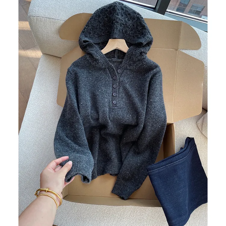 【丹姐家~点子纱帽衫】韩系连帽软糯针织套头毛衣