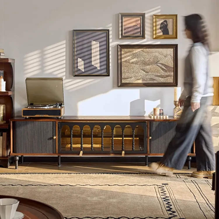 法式复古实木电视柜客厅家用轻奢高级感储物柜霍格沃茨卷帘8982