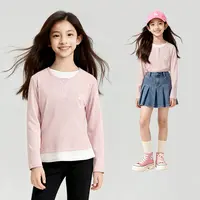 笛莎官方女童长袖恤25秋季新款儿童时尚宽松假两件圆领上衣打底衫