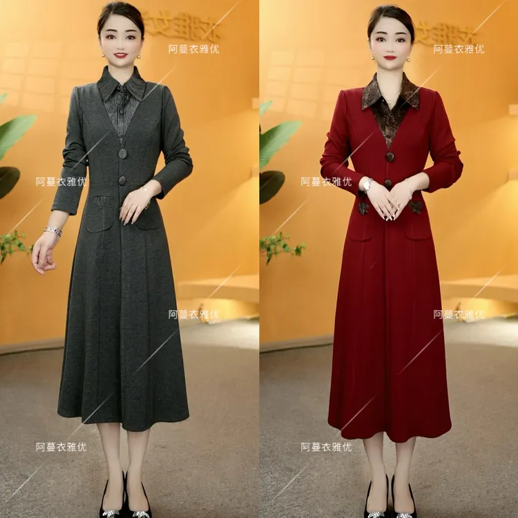 【衣雅严选】8102-2219#秋冬季高定空气层拼接时尚款假两件连衣裙