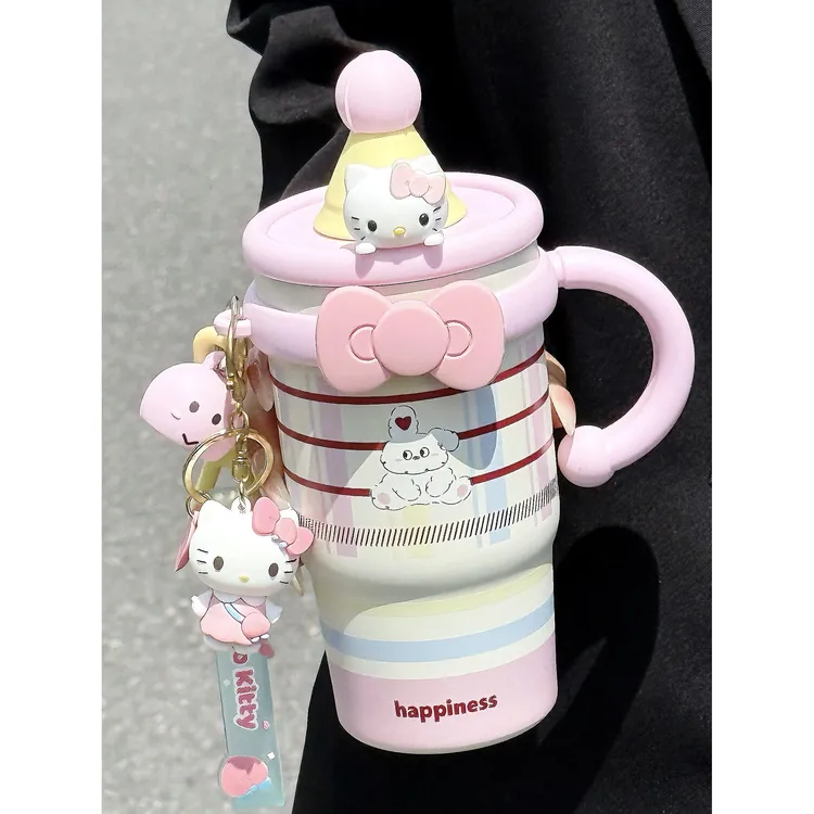 富光Kitty猫可爱保温杯女生高颜值带吸管水杯学生ins新款办公室咖