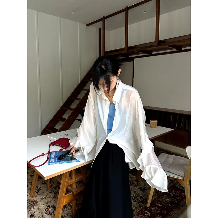 JCCC影子【风动荷叶衫】两色荷叶袖边薄纱长袖防晒衬衫JE4BSC17