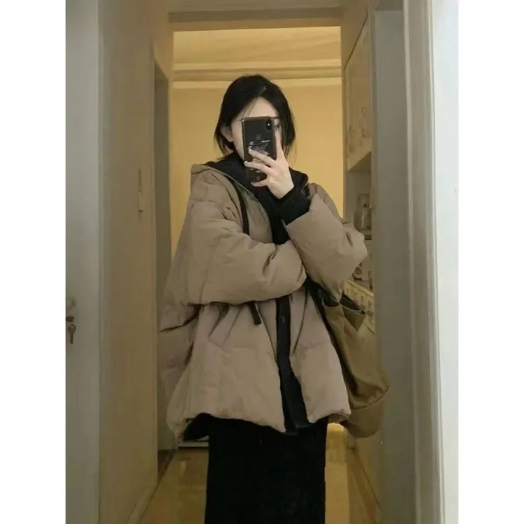 2024新款棉服女学生宽松oversize加厚假两件连帽棉衣ins冬季外套