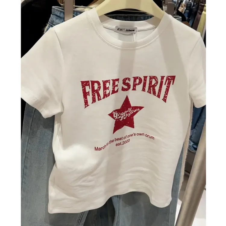 2026春季新款大码正肩印花短袖T恤女百搭显瘦圆领内搭打底衫上衣