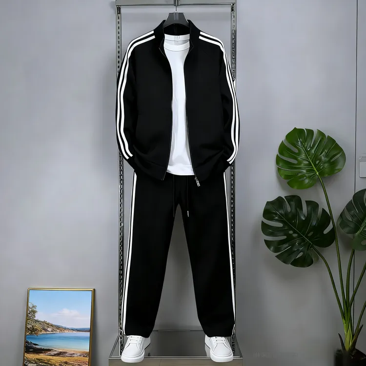 春秋潮牌立领拼接运动休闲套装男韩版百搭帅气加绒卫衣卫裤两件套