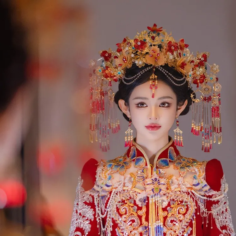 合金婚庆饰品 新娘中式古风凤冠古典造型前后冠秀禾结婚发饰G0142