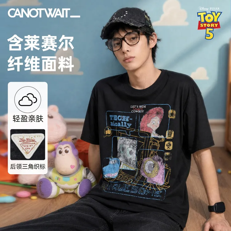 陈伟霆短袖CANOTWAI迪士尼玩具总动员做旧人物印花T恤亲肤透气