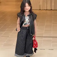 2025秋季新款童装韩版 T恤 波点牛仔裤女童 儿童秋季马甲 