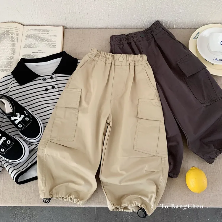 h0335  2025秋季新款韩版男童宽松口袋休闲裤宝宝秋装长裤潮