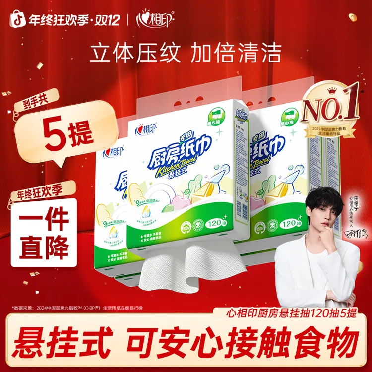 心相印悬挂厨房纸巾吸油吸水120抽*5提干湿两用厨房懒人纸巾C