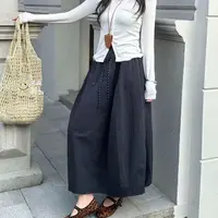 【嘻嘻家】韩系拼接高腰显瘦休闲长款纯色少女风花苞裙半身裙28115