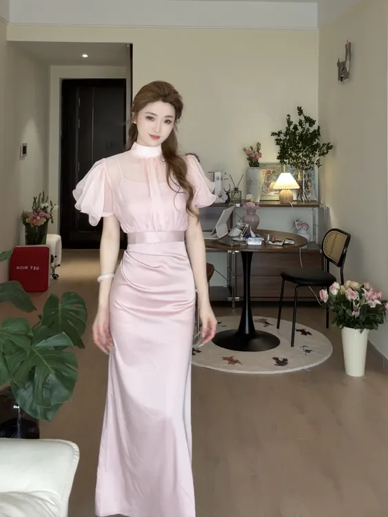 【风信子】飞飞袖气质连衣裙套装2025新款夏少女感气质吊带裙两件套