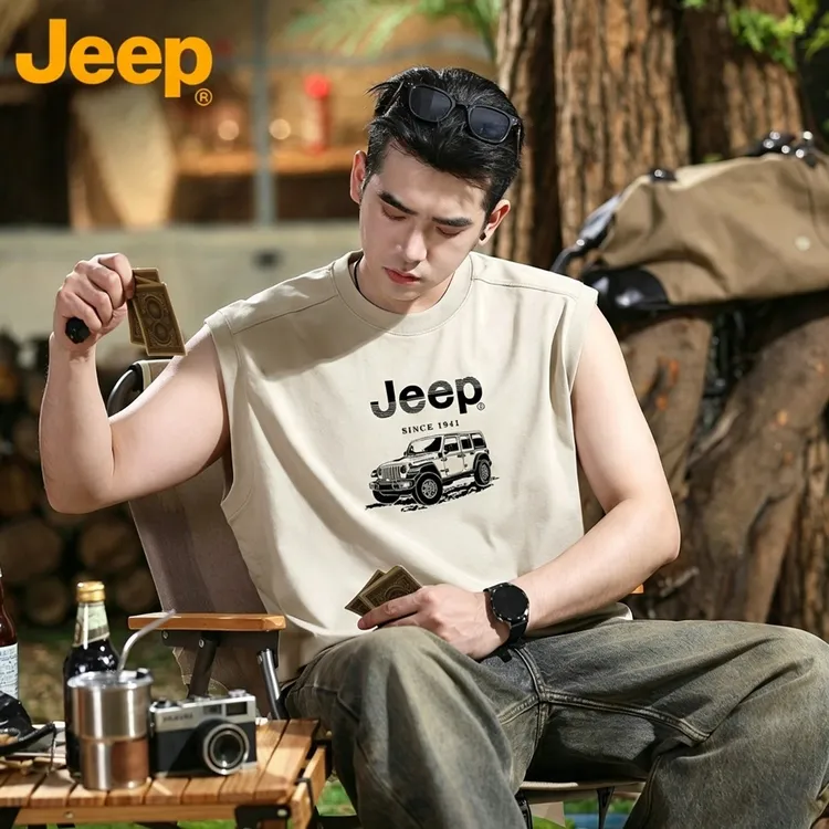 JEEP/吉普冰丝无袖背心男款夏季薄款2025爆款新款潮流坎肩运动t恤