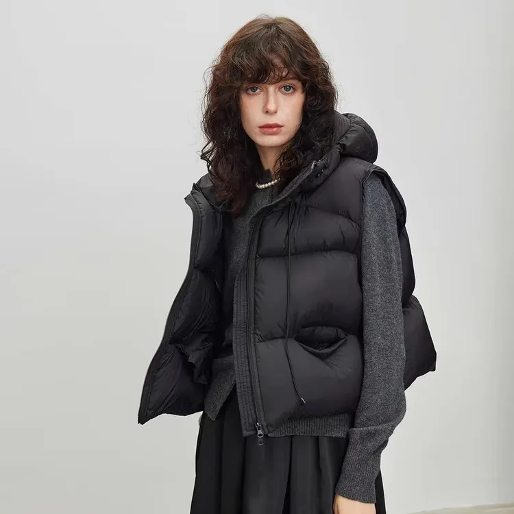 高品质韩版宽松连帽鹅绒马甲