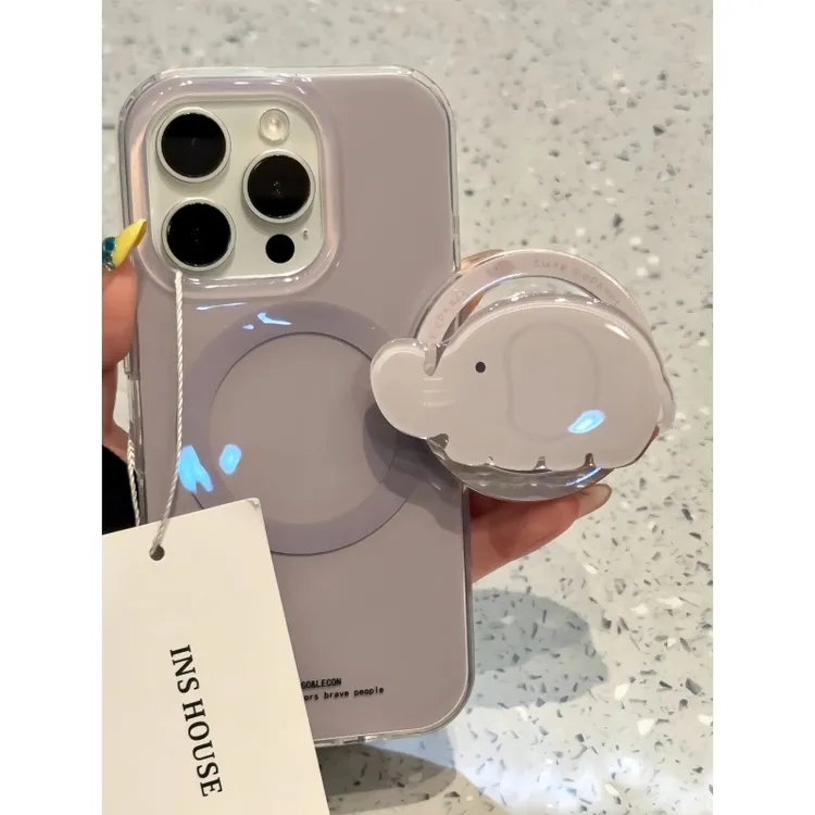 简约灰紫色可爱小象适用iphone16promax手机壳苹果15pro磁吸14pm