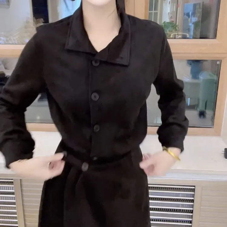 秋冬季韩版复古时髦百搭连衣裙女设计感小众收腰洋气连衣裙A字裙