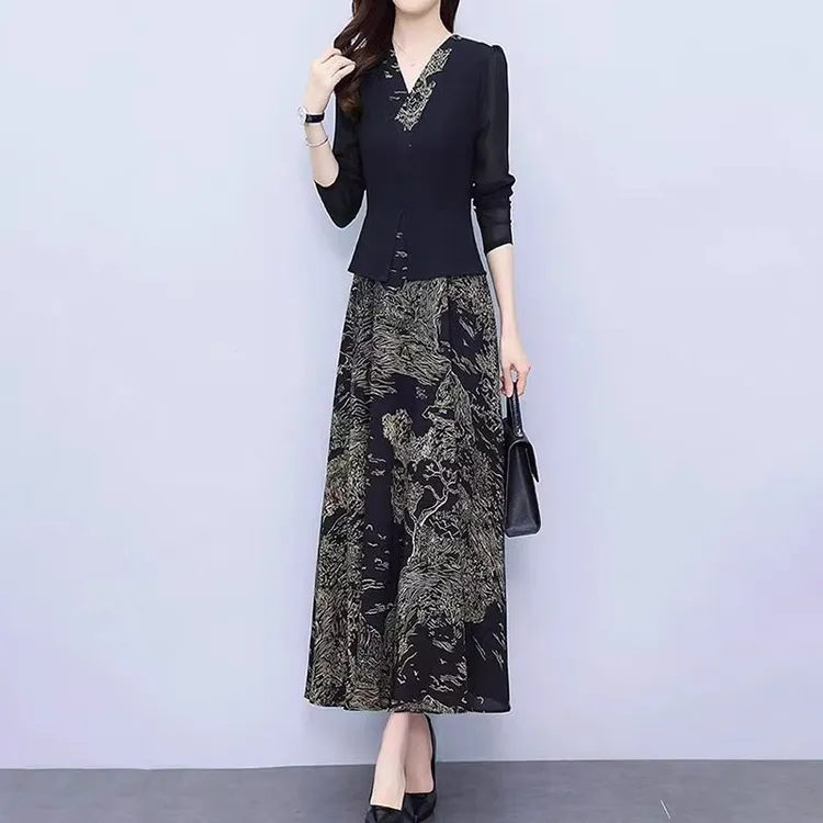 【衣雅严选】8124-1274#早春新款弹力百搭拼接假两件气质款连衣裙