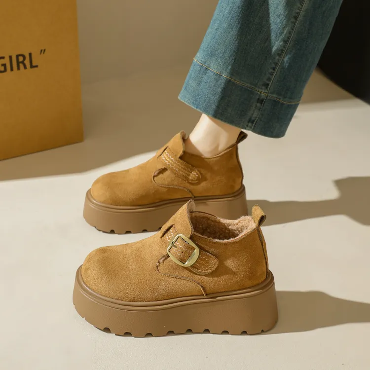 加绒高帮勃肯鞋女秋冬外穿棉靴2025新款复古百搭魔术贴休闲松糕鞋