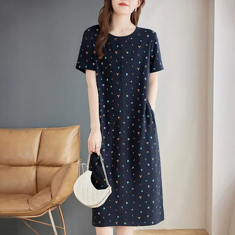 芳妮诗休闲连衣裙女2025新款夏季中长款宽松裙子胖mm大码女装裙子