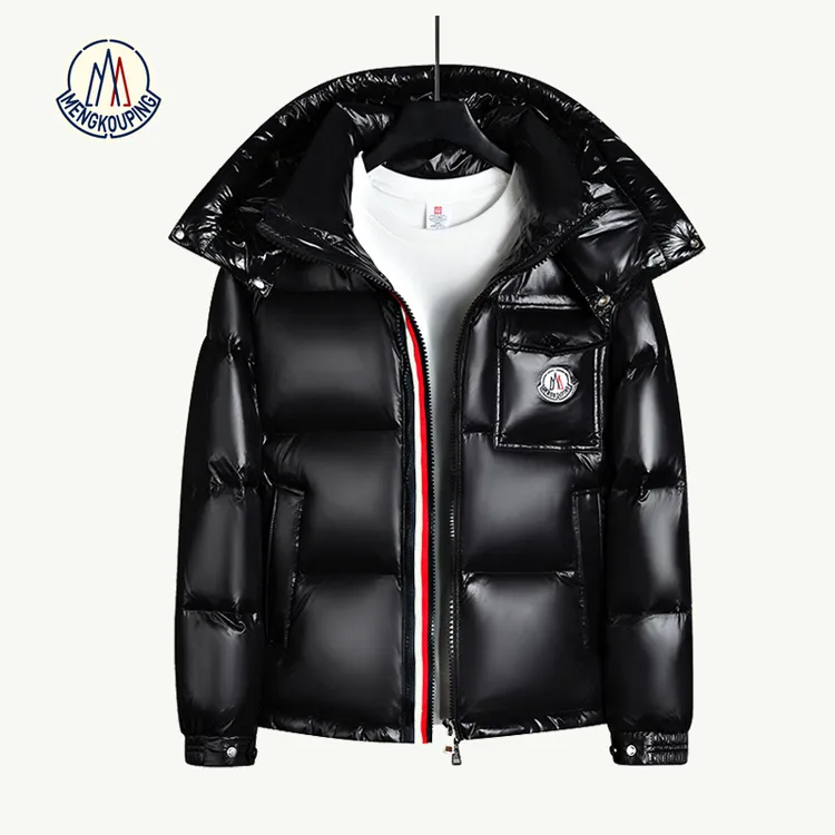蒙口平羽绒服男短款2025冬季新款彩虹条黑金鹅绒服加厚保暖外套潮