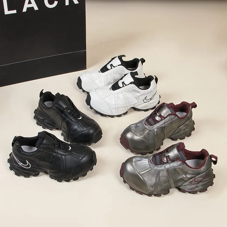 暮色2025秋季新款休闲百搭系带真皮复古厚底增高运动鞋老爹鞋女