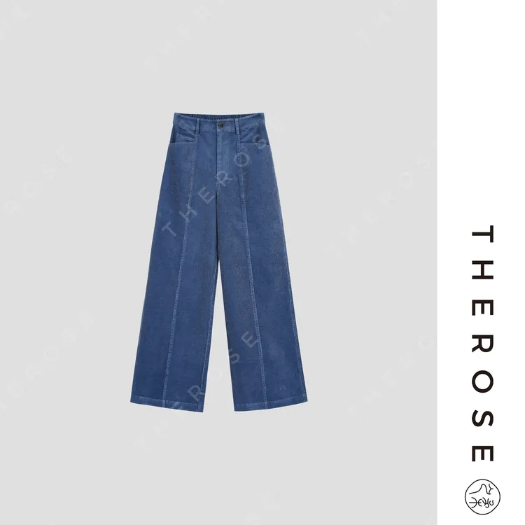 之柔【蓝途裤】进口时尚细条灯芯绒休闲裤松弛复古酵素洗阔腿长裤女