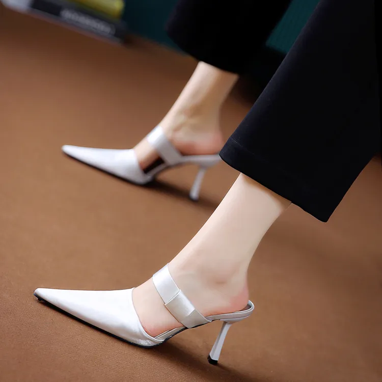 8CM[已开价]淑女风尖头高跟鞋外穿2025年夏季外穿包头半拖鞋818-7