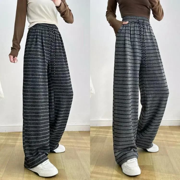 【衣雅严选】8130-1404新款气质显瘦高腰显瘦糯米绒阔腿长裤